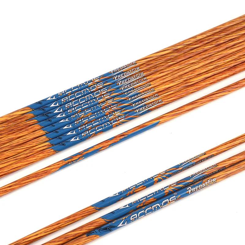 Tige de flèche en carbone avec patient en bois, ID 6,2mm, 350mm, 400mm, 450mm, 500mm, 550mm, 600mm,