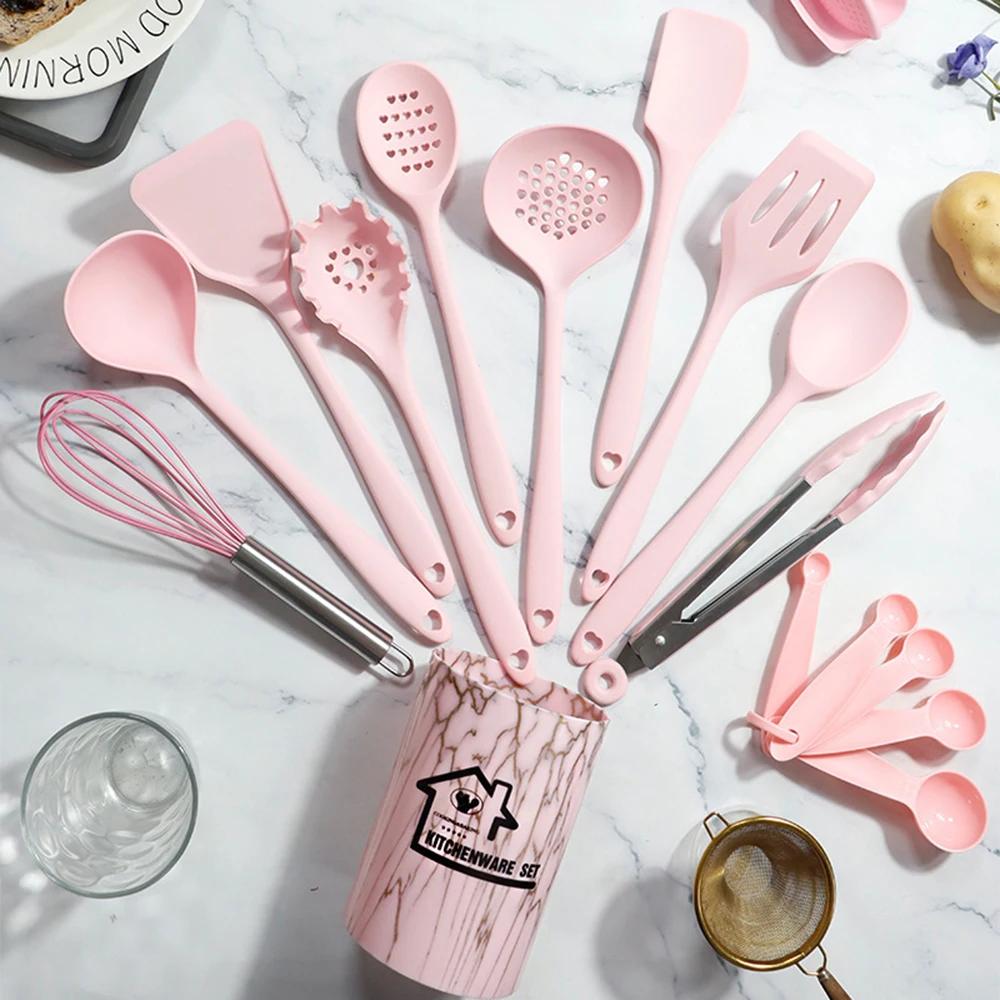Ustensiles de cuisine en Silicone de qualité alimentaire, rose, 18 pièces, ustensiles, tourneur, spa