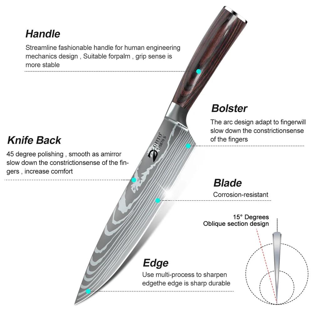 MDHAND 8 pièces couteau de cuisine damas acier inoxydable couteau de Chef utilitaire épluchage désos