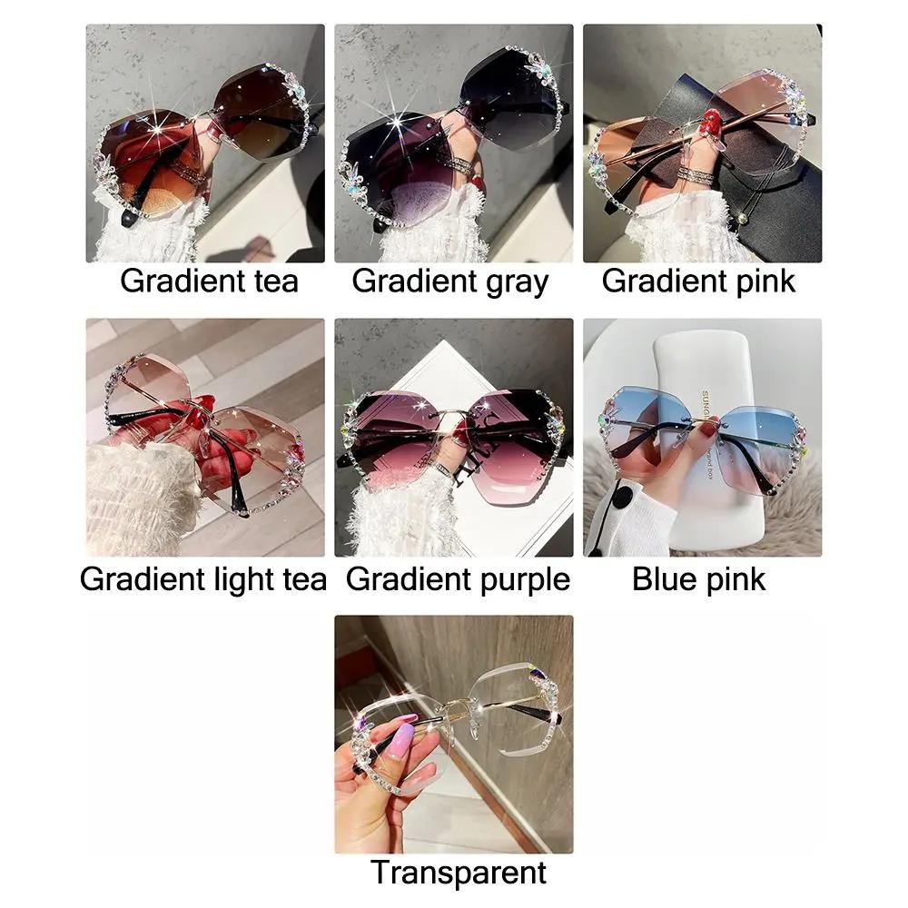 Nouvelles lunettes de soleil en métal sans bordure femmes lunettes de soleil décoratives en diamant
