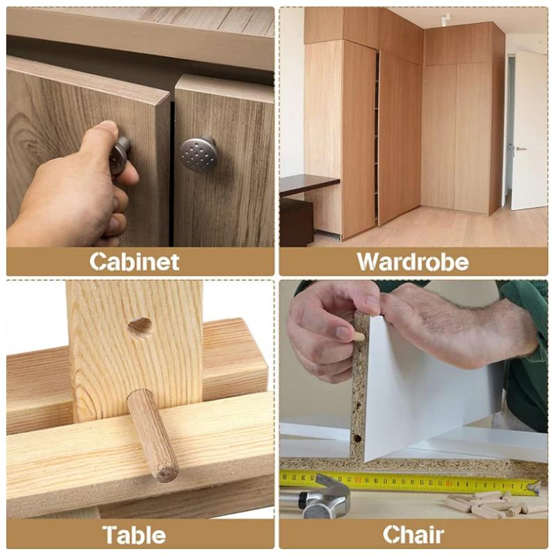 100/50pcs cheville en bois armoire tiroir rond cannelé bois artisanat cheville broches tiges ensembl