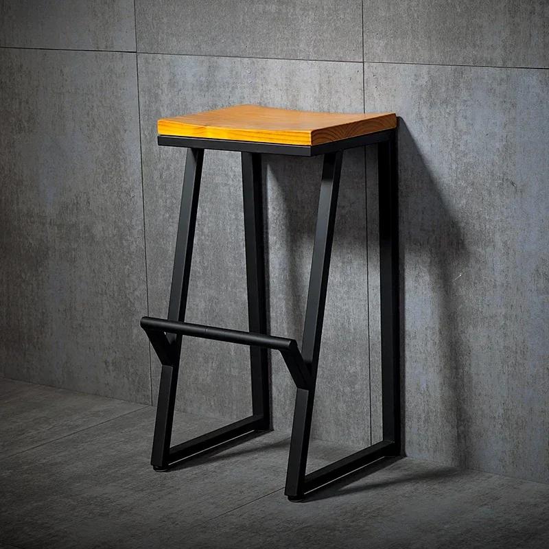 Chaise de bar minimaliste en fer à pieds hauts, sièges en bois massif, sièges de comptoir, meubles d