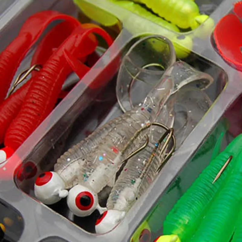 21 pièces/ensemble Mini leurre de pêche souple tête de gabarit crochet ver ver Silicone appâts de po