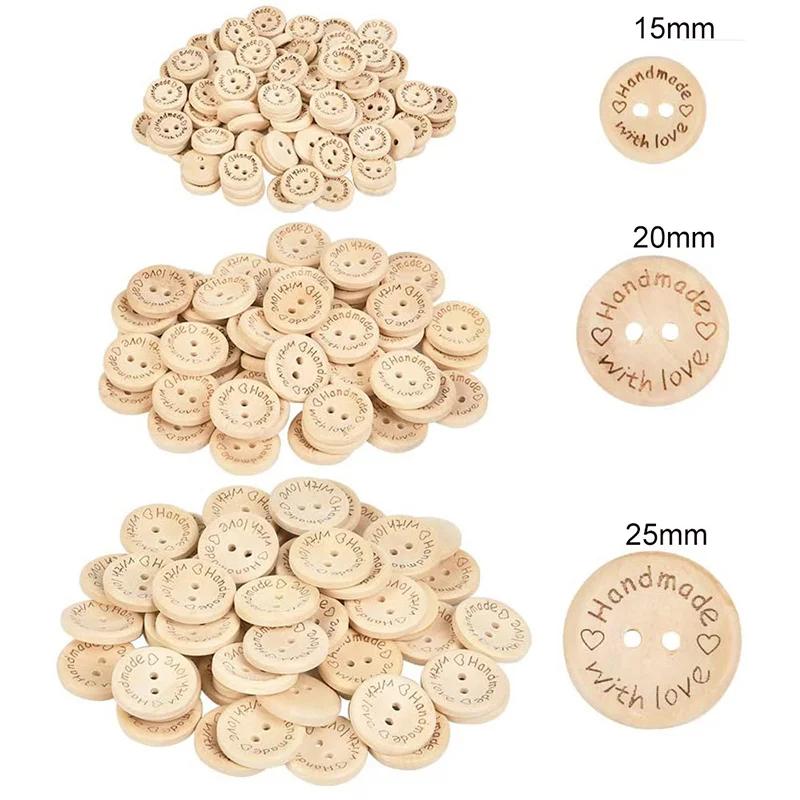 50/100 pièces boutons en bois faits à la main 15/20/25mm boutons ronds de couture en bois en vrac br