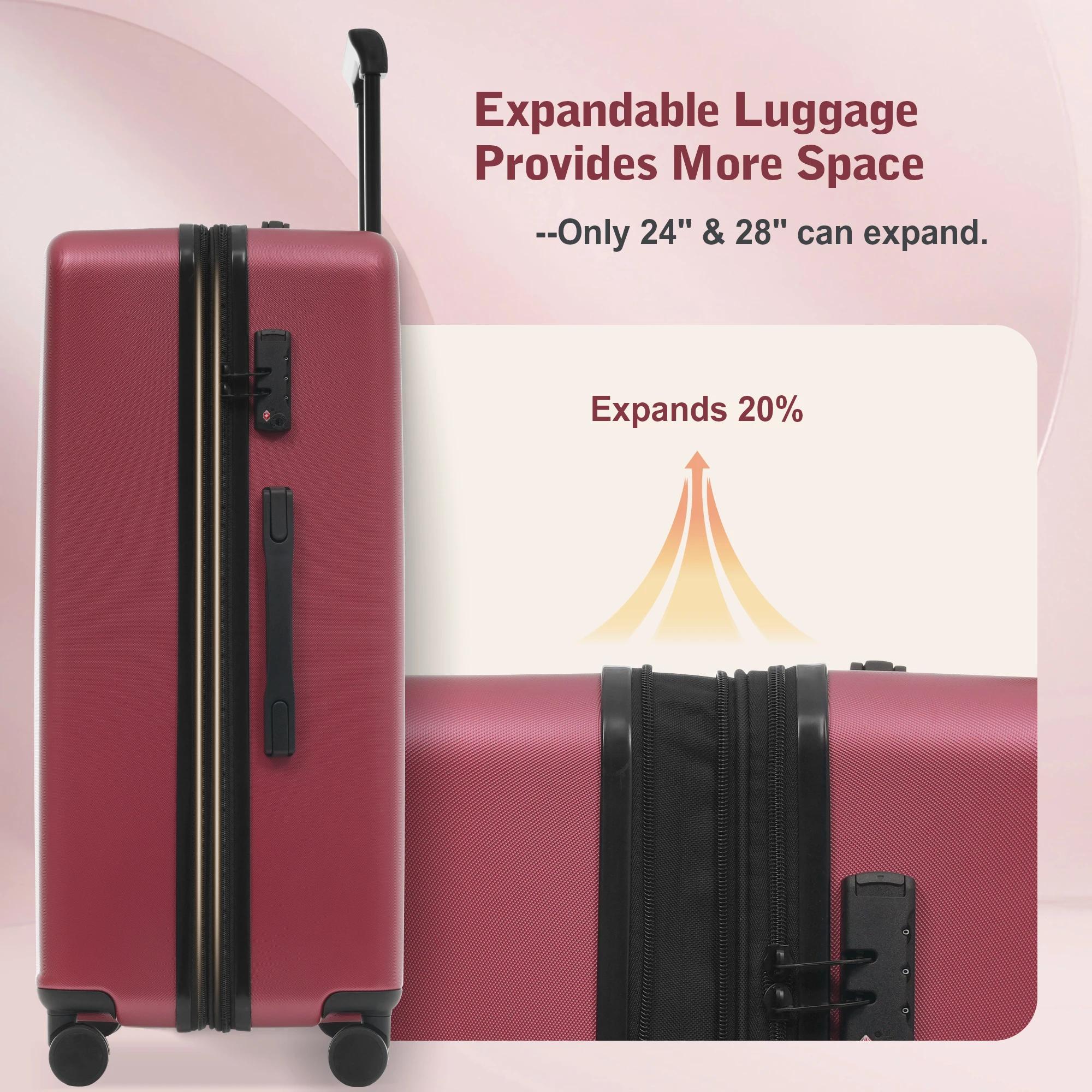 Ensemble de bagages 5 pièces avec ouverture frontale, valises rigides extensibles avec double roulet