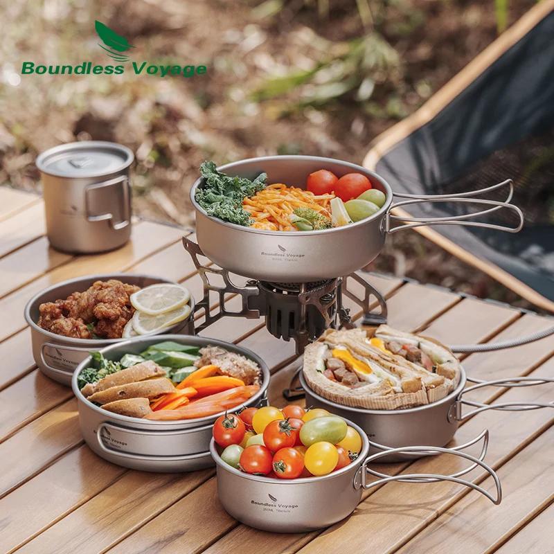 Casseroles en titane Voyage sans limite, bols, vaisselle avec poignée pliante, Camping de plein air,