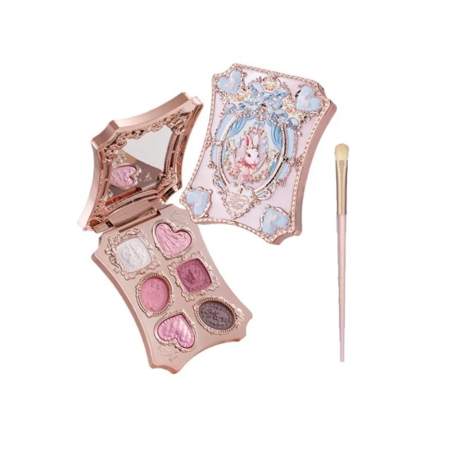 Palette de maquillage pour les yeux Flower Knows Bunny Garden Collection, 6 couleurs, avec pinceau,