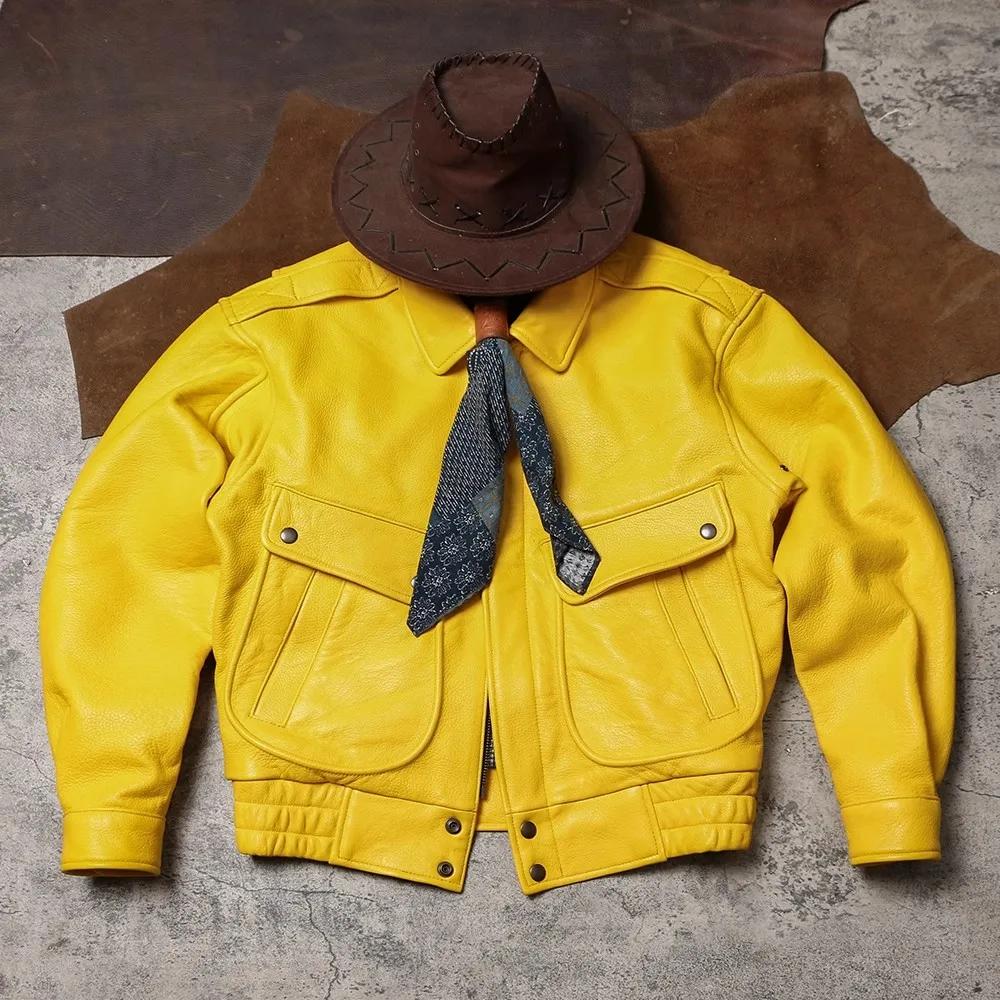 Mauroicardi printemps automne Cool beau court jaune doux Pu veste en cuir hommes col rabattu luxe vê