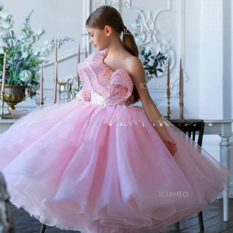 Robe de princesse pour filles 2026, robe de mariée à fleurs, robe de demoiselle d'honneur asymétriqu