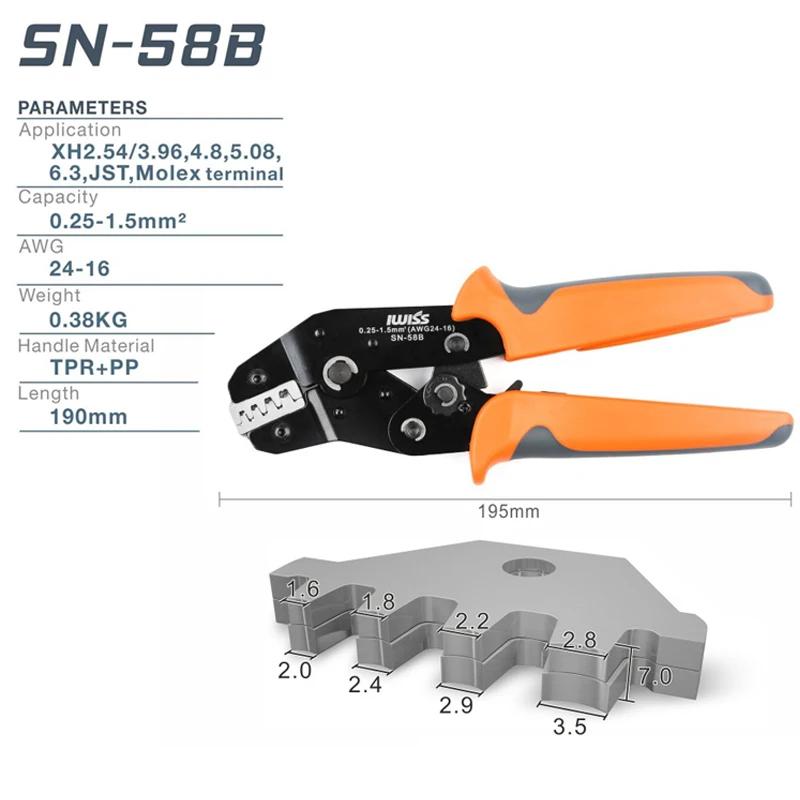 Suffiser SN-58B = 28B + 48B Pince à sertir les fils 0.25-1.5 mm² pour Box TAB 2.8/4.8/6.3 SM2.5 XH2.