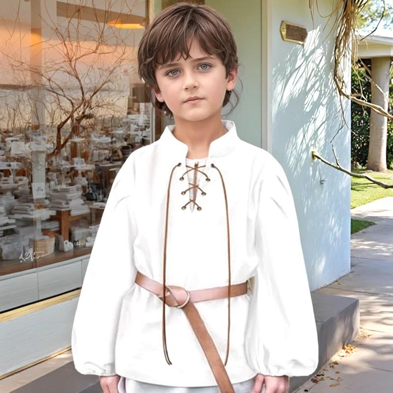 Chemise de Pirate médiévale pour garçons, Costume de la Renaissance à lacets pour Halloween, Jacobit
