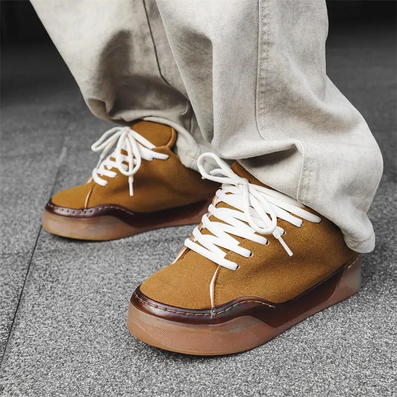 Chaussures de skateboard en cuir suédé pour hommes, baskets marron, chaussures à plateforme, chaussu