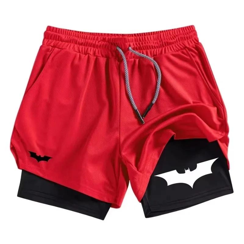 Short de sport 2 en 1 imprimé chauve-souris pour hommes, respirant, à séchage rapide, avec poche pou
