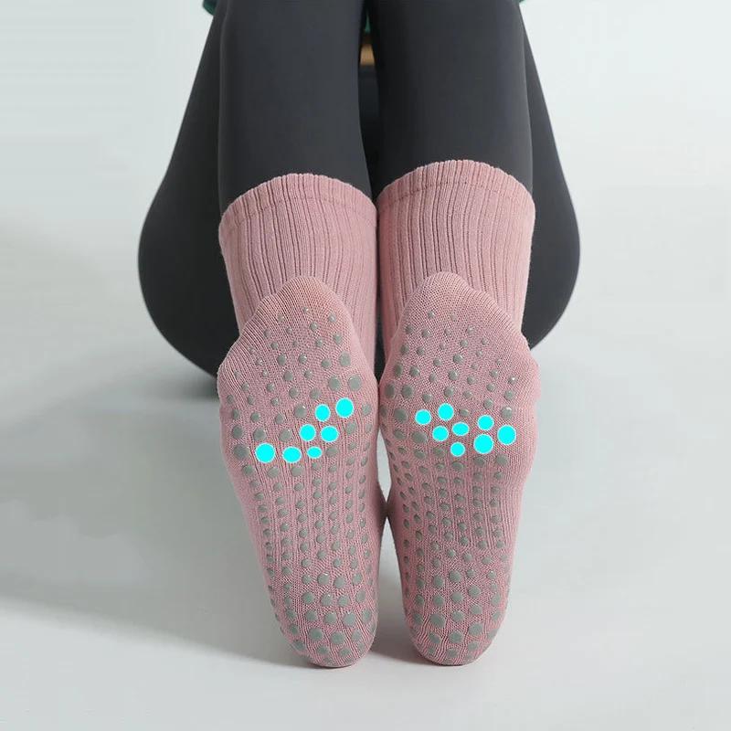 Chaussettes de yoga professionnelles pour femmes - Coton mi-tube antidérapant silicone fitness pilates