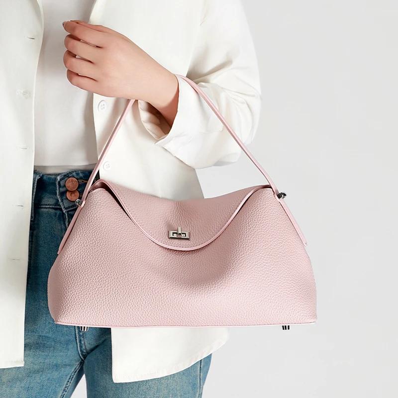 Sac de shopping décontracté de grande capacité en cuir de vache de haute qualité pour femmes, sac à