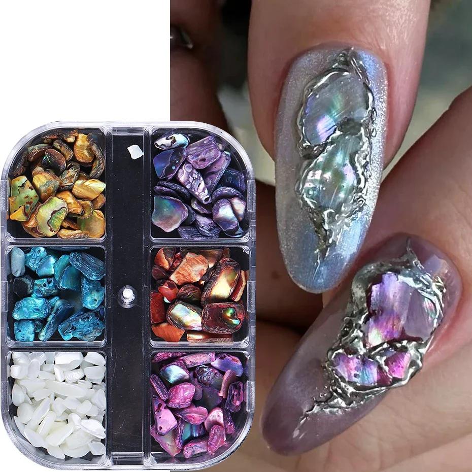 Flocons de coquillage d'ormeau, 6 grilles, décoration pour Nail Art, breloques 3D, Fragment de coqui