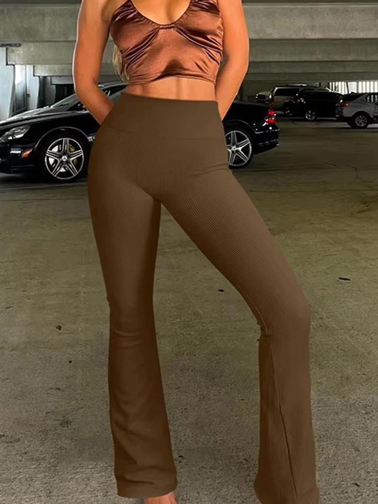 Nouveau pantalon de survêtement évasé décontracté taille haute pour femme, idéal pour le fitness et