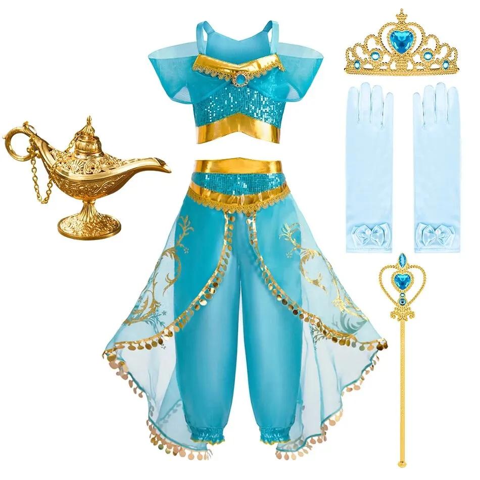 Robe de princesse arabe pour enfants, Costume d'halloween Jasmine pour filles, déguisement de fête d
