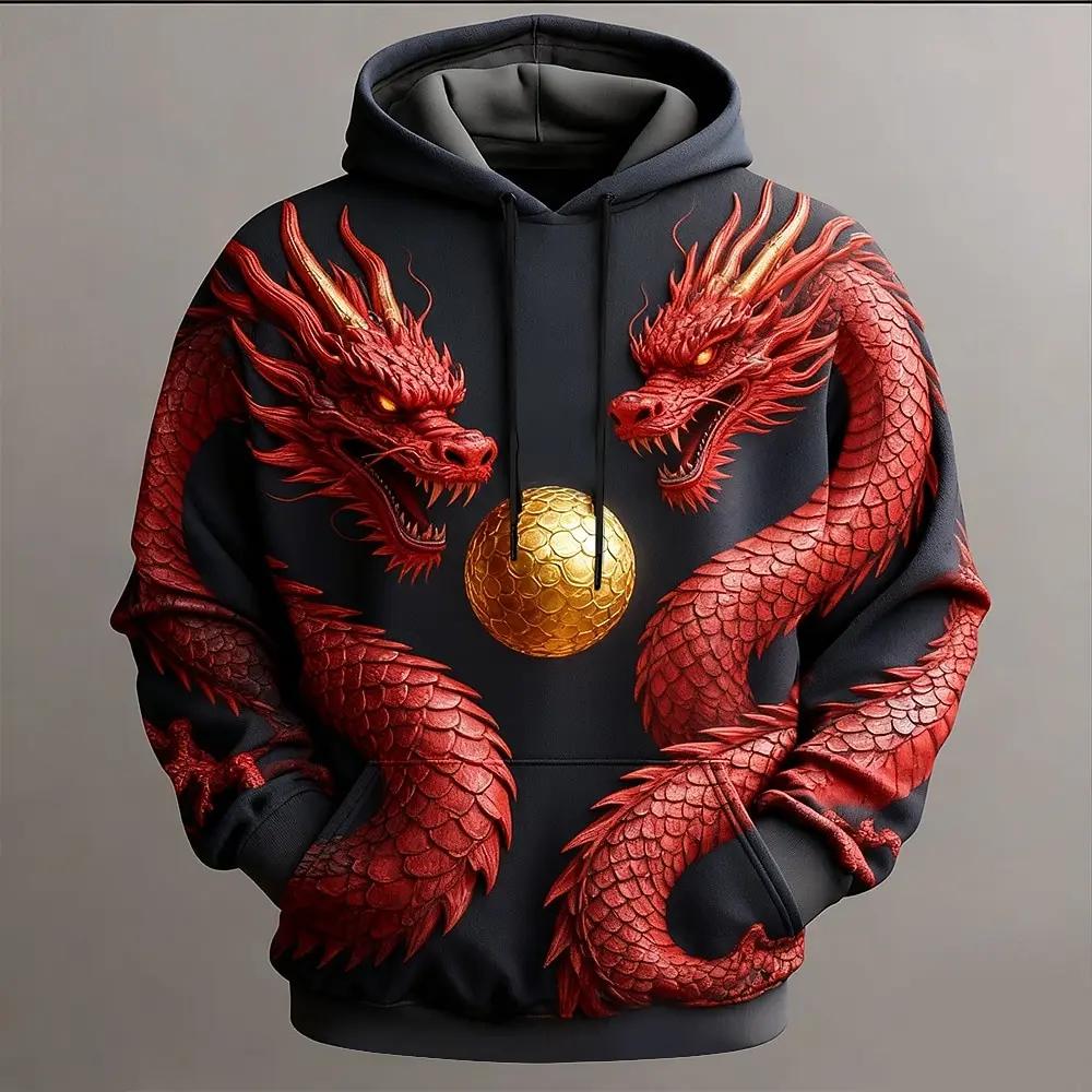 Sweat-shirt à capuche pour hommes, imprimé Dragon Clan Golden Dan, motif décontracté en Polyester, v