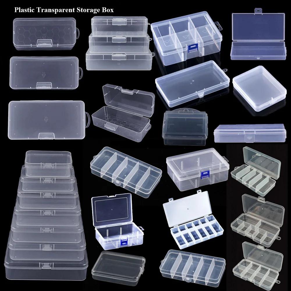Boîte de rangement carrée en plastique transparent, conteneur pour bijoux, perles, outils de pêche,