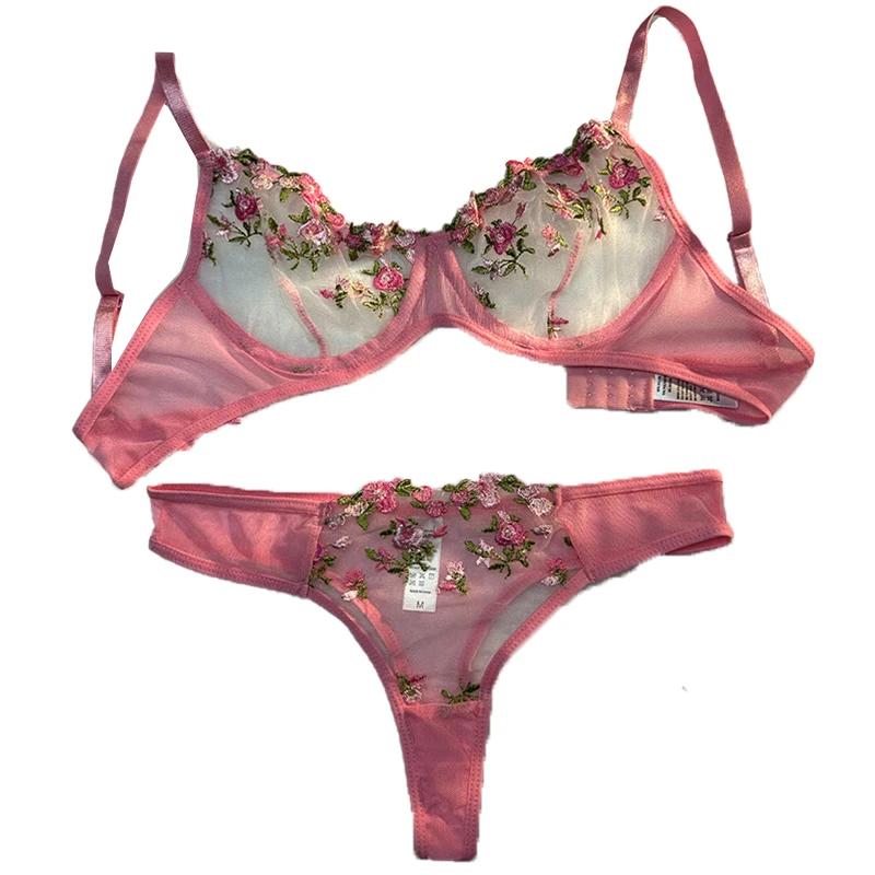 Soutien-gorge brodé transparent à petites fleurs pour femmes, sous-vêtements sexy, lingerie chaude,