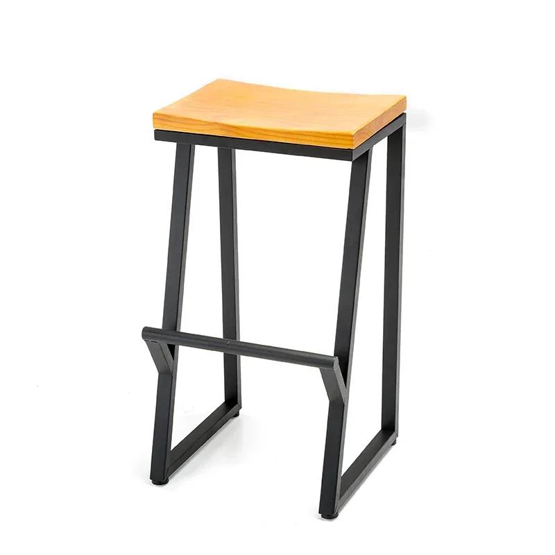 Chaise de bar minimaliste en fer à pieds hauts, sièges en bois massif, sièges de comptoir, meubles d