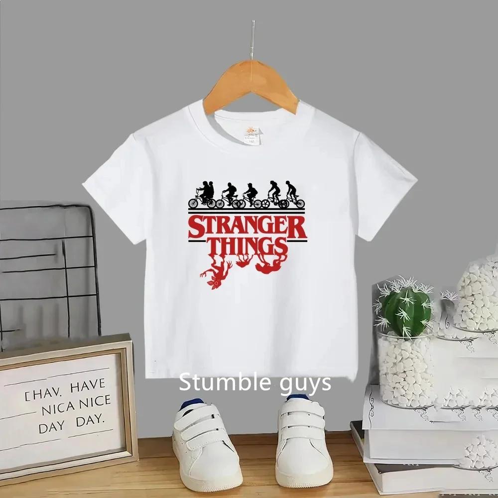 T-shirt d'été pour enfants, motif dessin animé mignon, imprimé Stranger Things, vêtements pour garço
