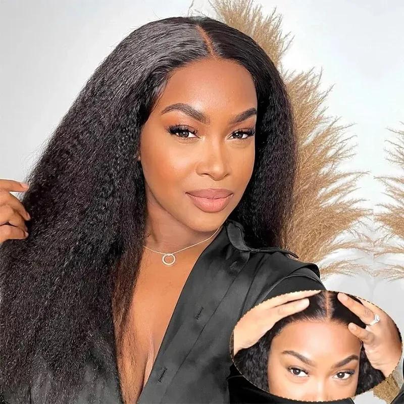 Perruque Lace Closure naturelle crépue lisse, 12-22 pouces, 2x6, dentelle suisse transparente, pre-p