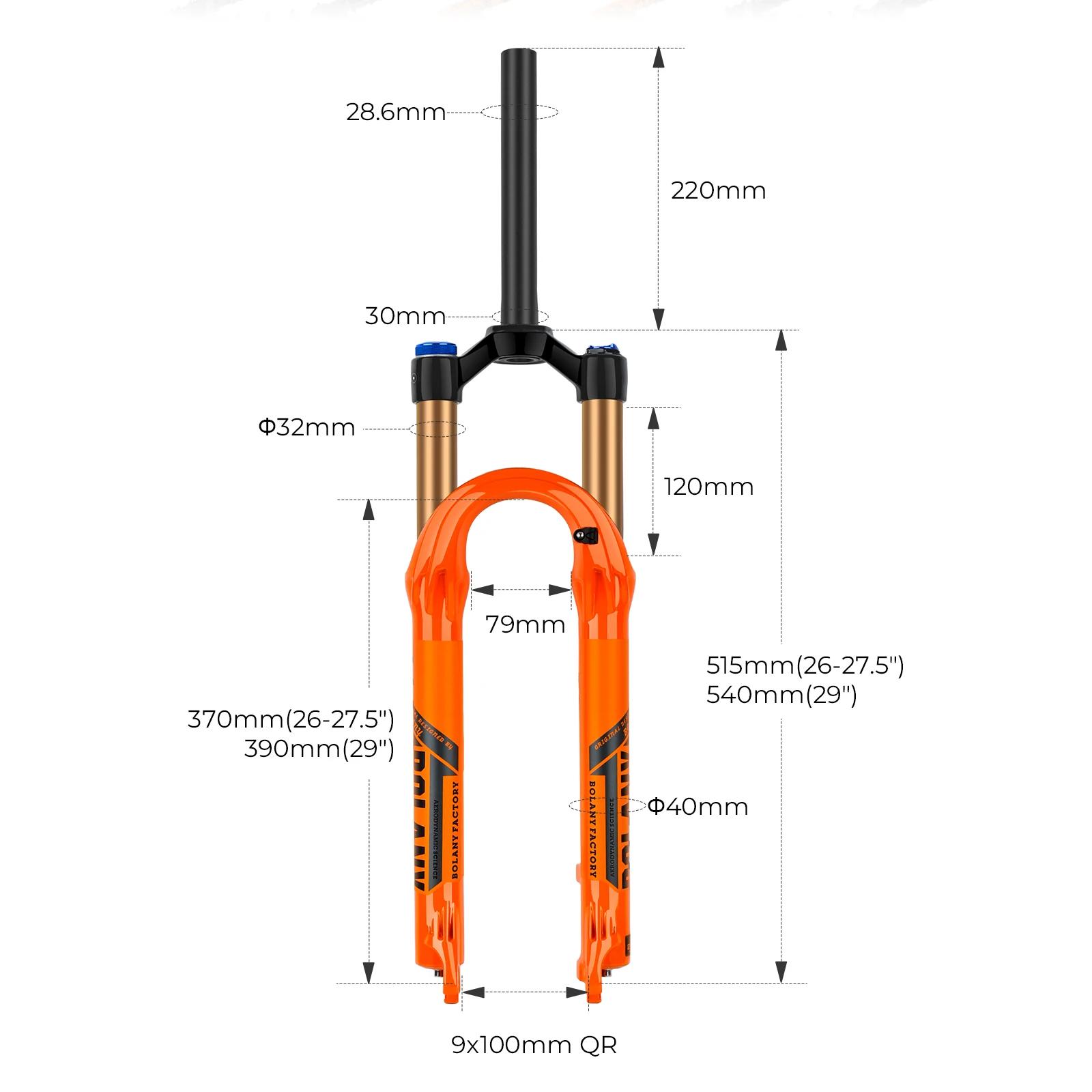 BOLANY-Fourche à air pour vélo de montagne orange, pièces de vélo en alliage de magnésium, suspensio