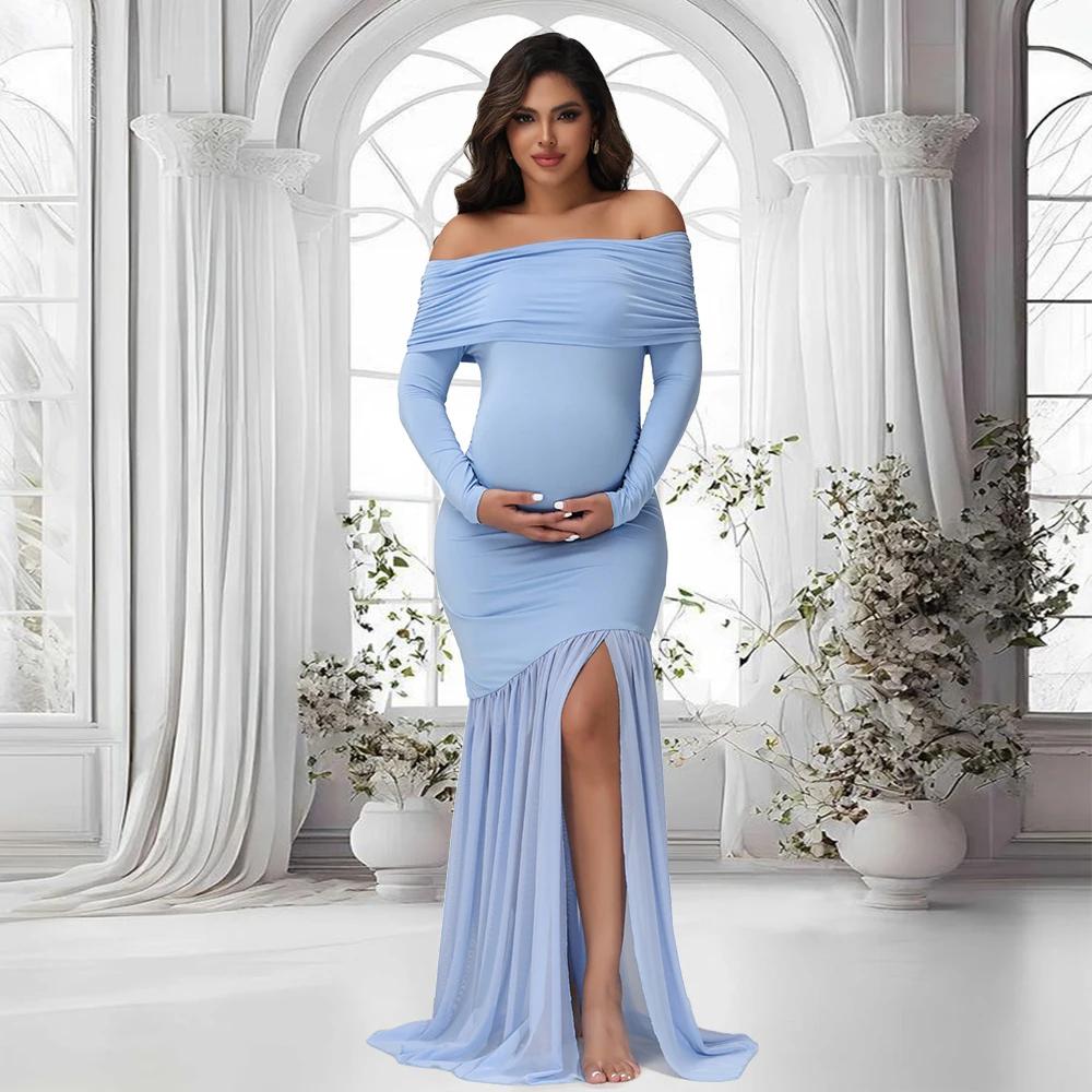 ALTERfur ses-Robe de Soirée Élégante pour Femme Enceinte, Fentes Décolletées, Ourlet en Queue de Poi
