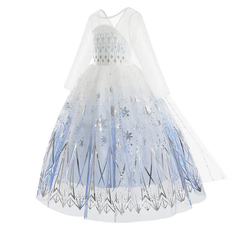 Robe de princesse Elsa blanche la reine des neiges Disney pour filles, Costume fantaisie Cosplay, vê