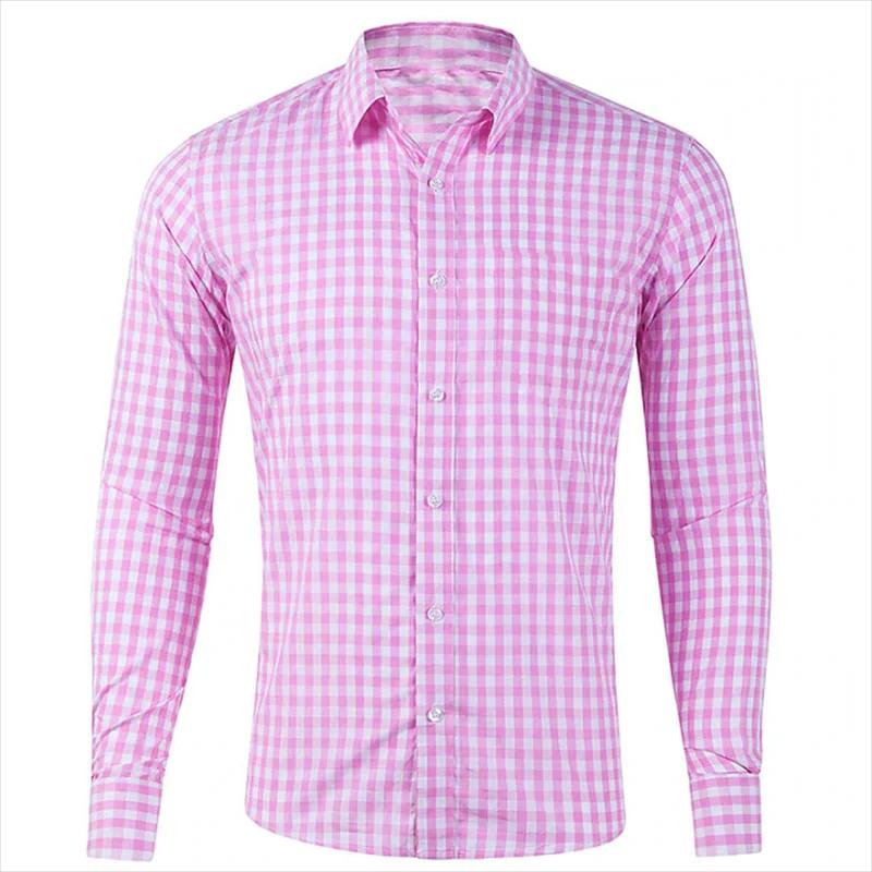 Chemise homme chemise boutonnée rouge bleu manches longues plaid/check revers street resort imprimé