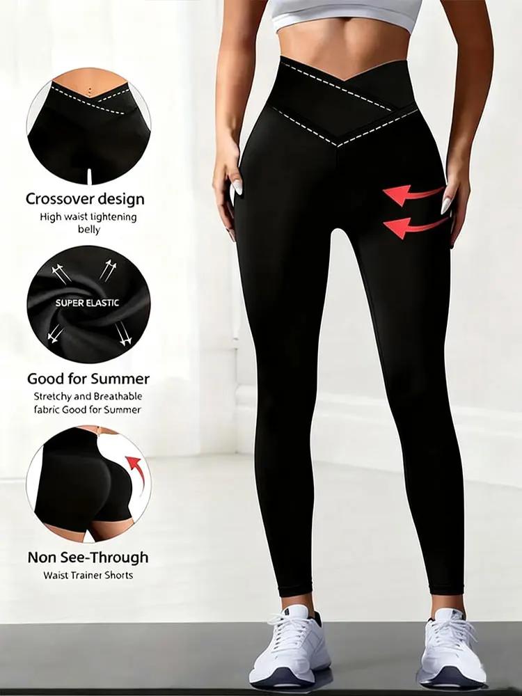Pantalon de sport taille croisée sur le devant, couleur unie, pantalon de Yoga élastique et respiran
