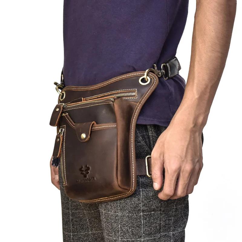 HUMERPAUL Sac de jambe de cuisse en cuir véritable poches multifonctions sac à bandoulière sac de ha