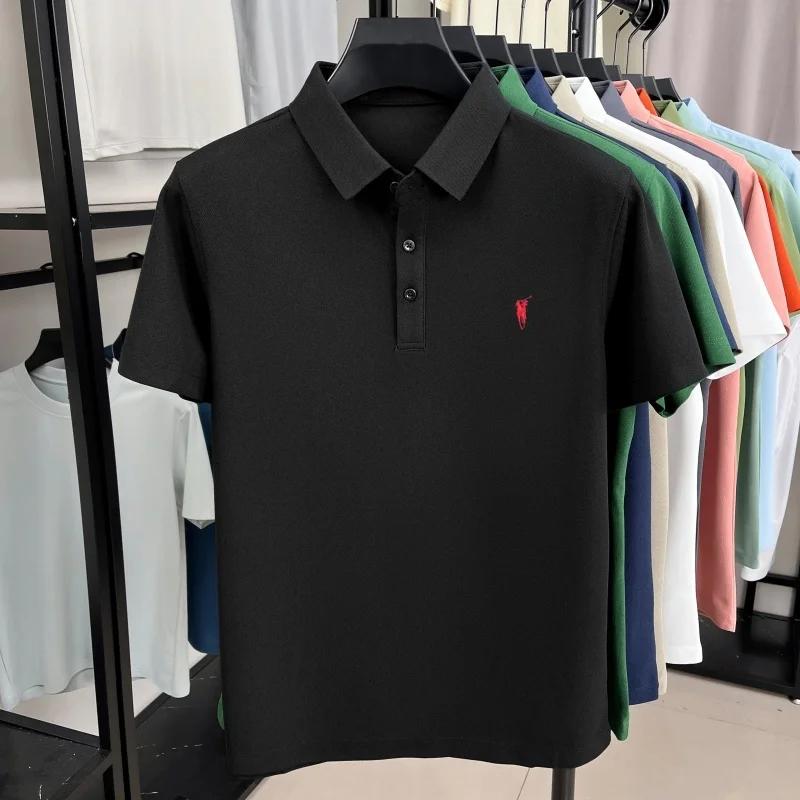 Pony de marque de luxe broderie à manches courtes polo shirt été respirant couleur solide hommes déc