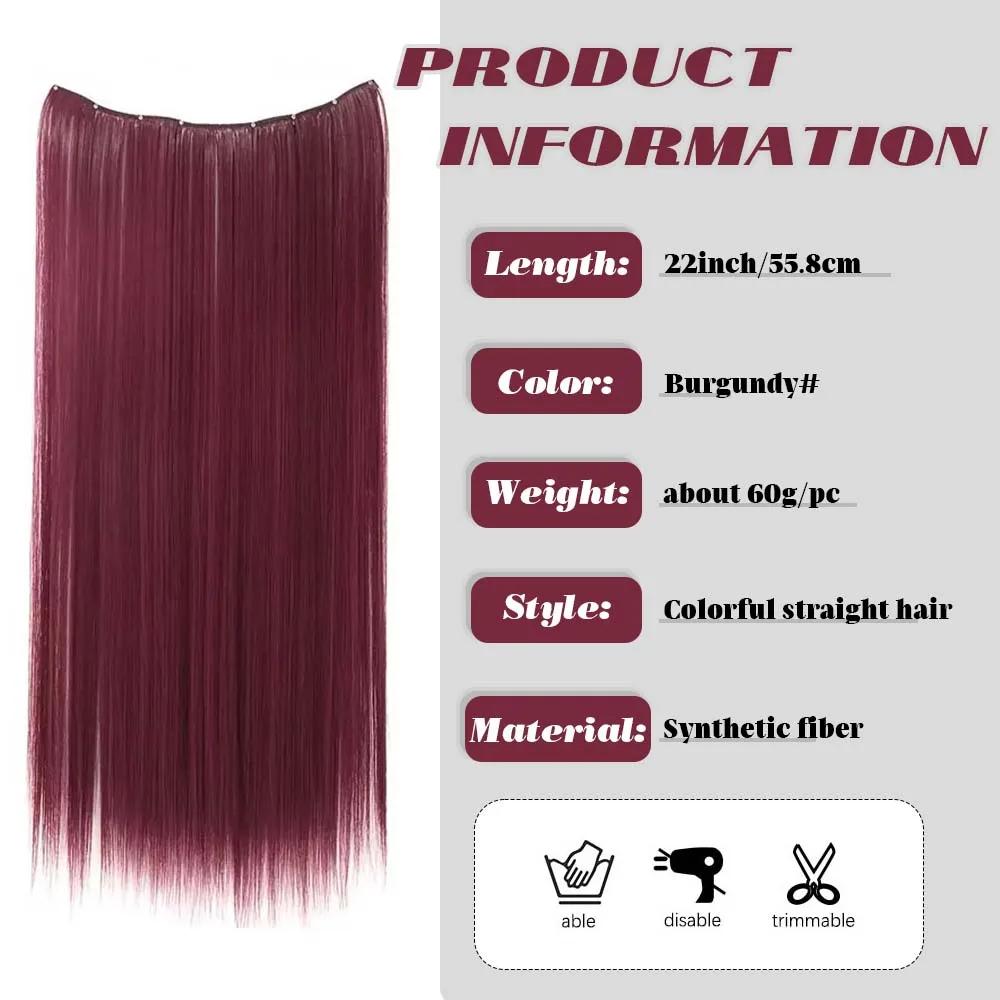 Extensions de cheveux synthétiques colorées longues et droites de 22 pouces, clips invisibles, résis