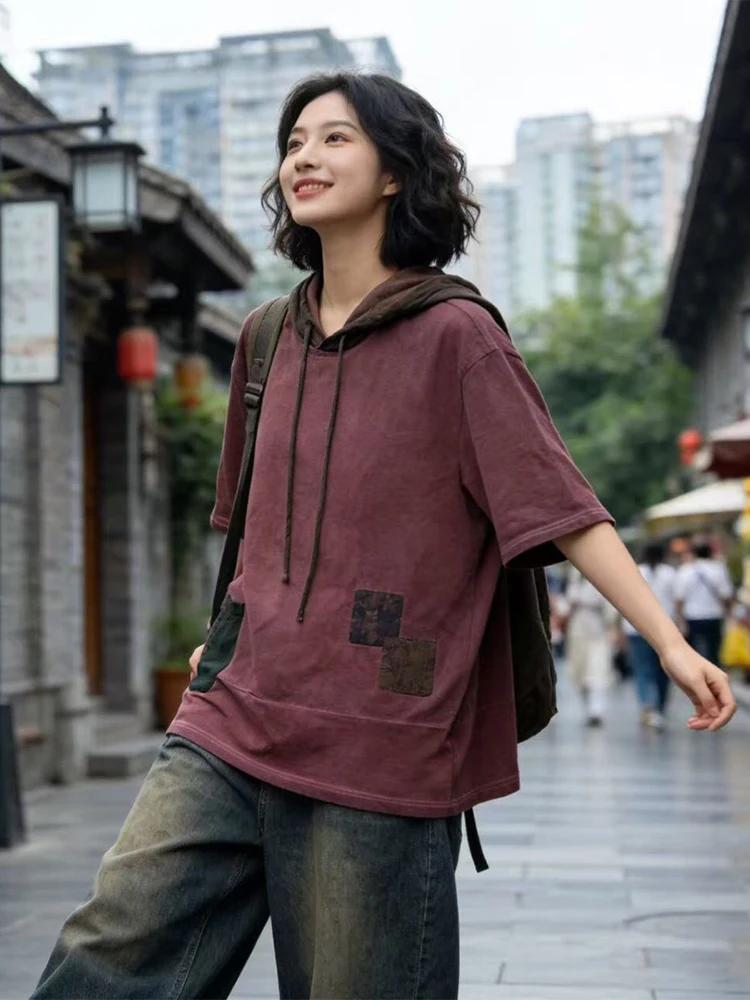 Amax LuluE 2026 – Nouveaux hauts amples à capuche style vintage coréen pour femmes – Vêtements décon