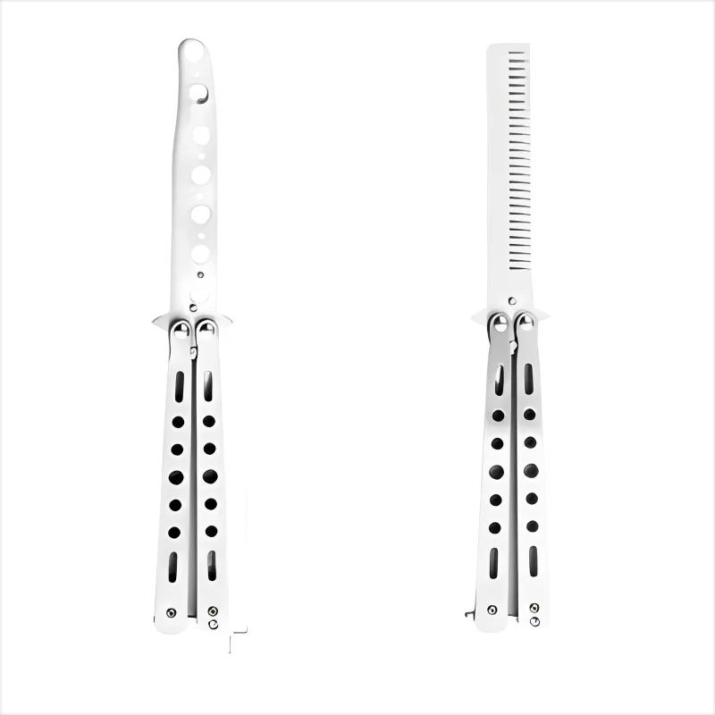 Peigne couteau papillon pliable en acier inoxydable, entraînement pratique, barbe, moustache, outil