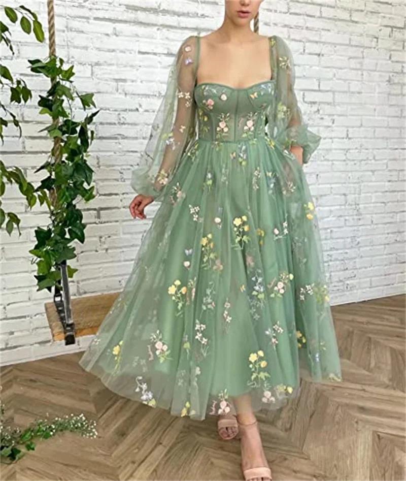 Robe princesse féerique en Tulle pour femmes, Maxi, Sexy, col bateau, manches longues bouffantes, ro