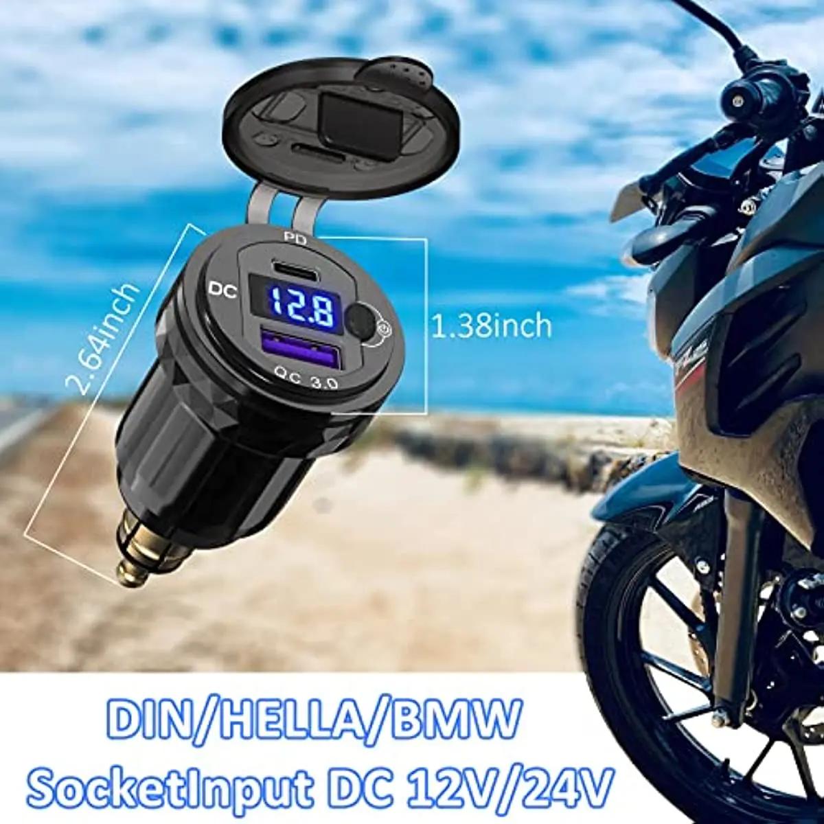 Voltmètre à Charge rapide, prise Hella Din à USB ON-Off 30W USB C PD3.0 QC3.0, étanche, Ducati Trium