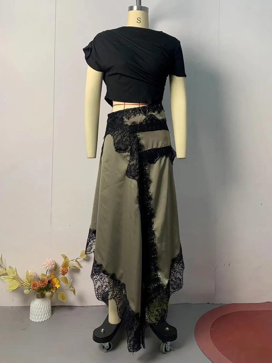 VGH Hit couleur Patchwork dentelle femmes robe col rond manches courtes taille haute décontracté Sex