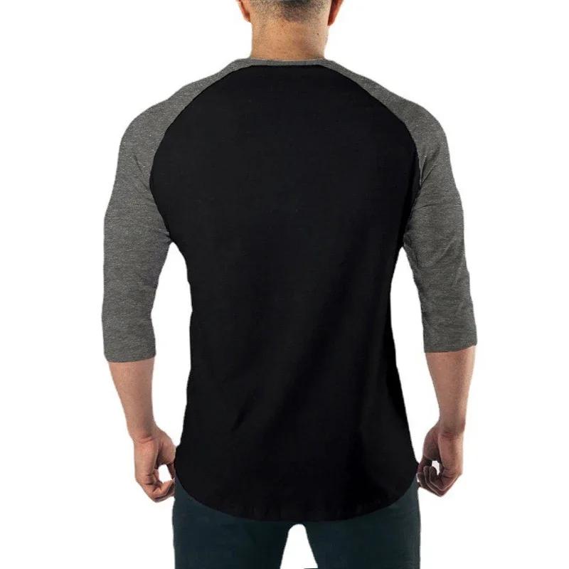 Chemise de Fitness à manches trois quarts pour hommes, vêtements d'entraînement, T-shirt respirant e