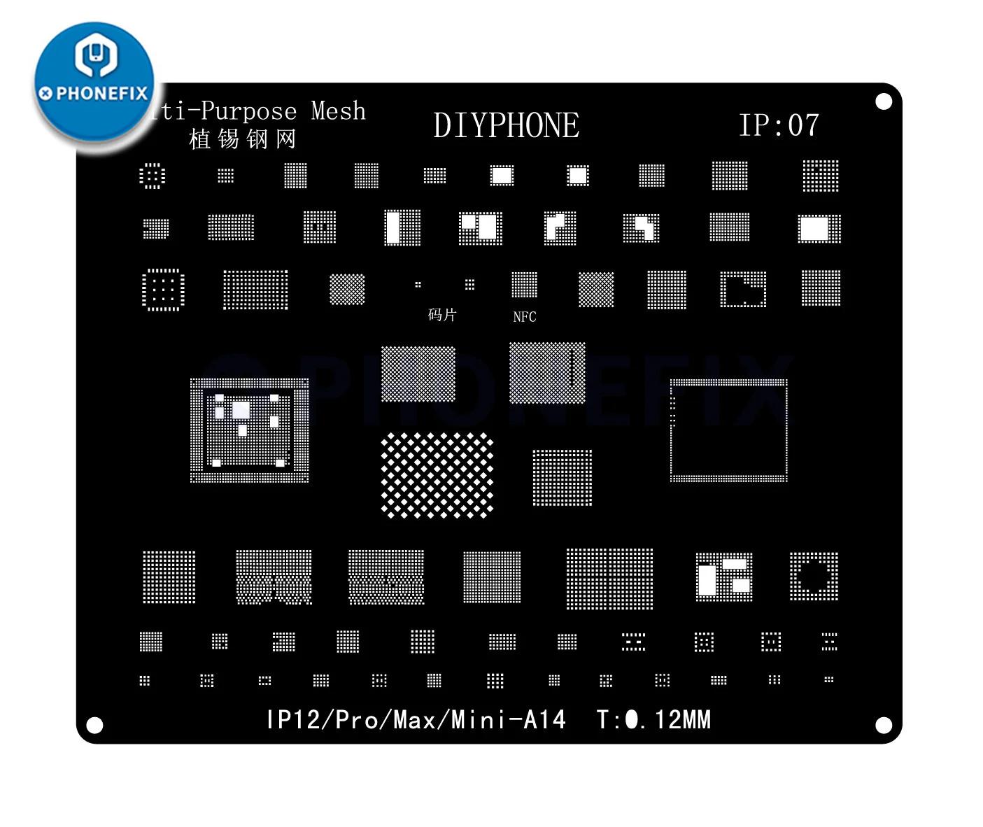 Kit de pochoirs de reballage DIYPHONE BGA pour iPhone 17 16 15 14 13 13mini 11 12 Pro Max, filet à s