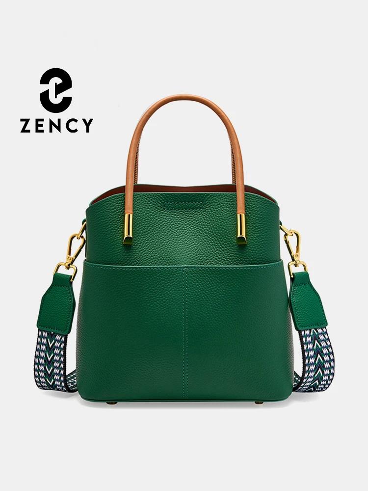 Sac seau polyvalent en cuir véritable Zency pour femme, sac à main, sac fourre-tout en cuir
