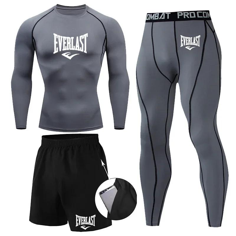 EVER/LAST noir hommes costumes chemises de Compression Leggings élasticité Fitness gymnase course re