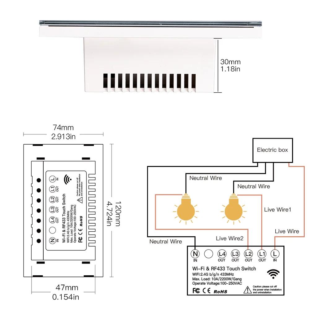MOES-Commutateur de panneau en verre intelligent, Smart Life, Tuya App, Multi Control Association, C