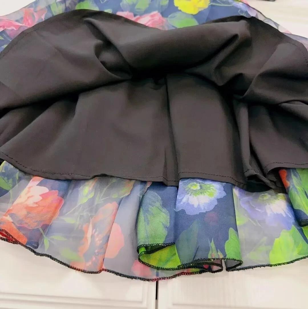 Robe à fleurs noires pour filles, doublure en coton doux, vêtements haut de gamme pour enfants, nouv