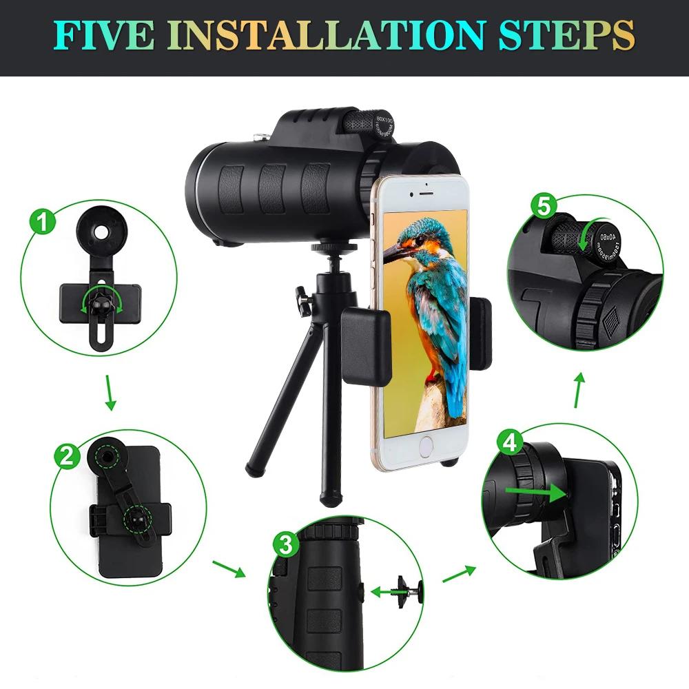 Télescope monoculaire 80x100 HD, n'aime injuste, pour l'extérieur, portable, longue portée, étanche,