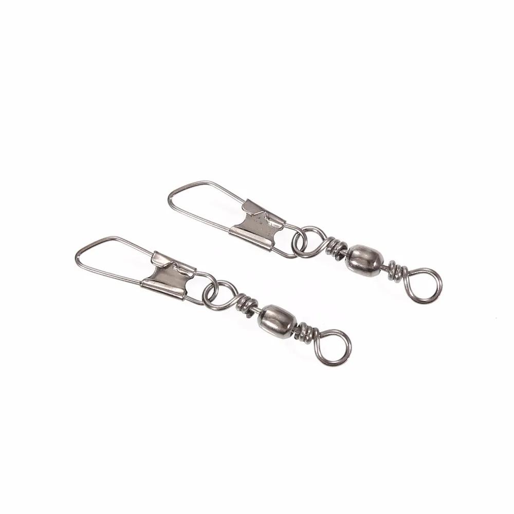 50 pièces/lot connecteur de pêche broche roulement pivotant en acier inoxydable avec mousqueton hame