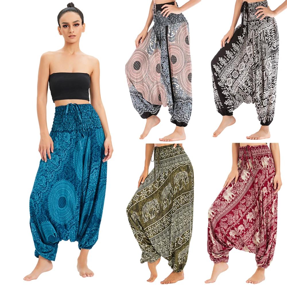 Pantalon bohème femmes pantalons Mujer Hippie taille haute rayonne Harem Baggy Boho Yoga vêtements d